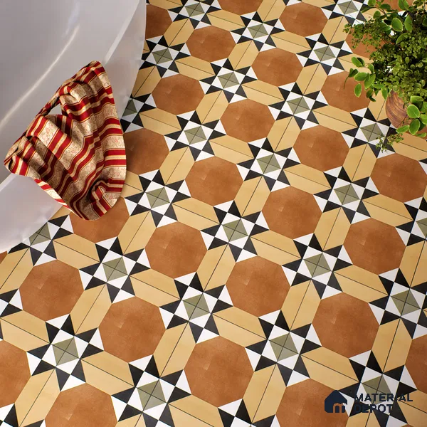 Moroccan Floor & Wall Athangudi Tile TL 05448 Morissa Terracotta Abstract 1 ft x 1 ft Ceramic Matte Finish - 7.5 mm | Suitable for Bathroom, Kitchen, Balcony | Please Expect a Slight Variation of Pattern