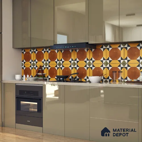 Moroccan Floor & Wall Athangudi Tile TL 05448 Morissa Terracotta Abstract 1 ft x 1 ft Ceramic Matte Finish - 7.5 mm | Suitable for Bathroom, Kitchen, Balcony | Please Expect a Slight Variation of Pattern