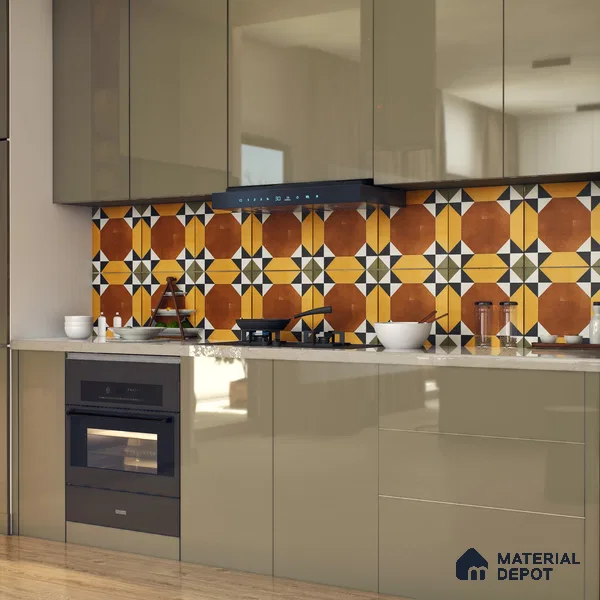 Moroccan Floor & Wall Athangudi Tile TL 05448 Morissa Terracotta Abstract 1 ft x 1 ft Ceramic Matte Finish - 7.5 mm | Suitable for Bathroom, Kitchen, Balcony | Please Expect a Slight Variation of Pattern