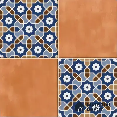 Moroccan Floor & Wall Tile TL 05444 Morissa Terracotta Azure 1 ft x 1 ft Ceramic Matte Finish - 7.5 mm | Random Design | Suitable for Bathroom, Kitchen, Balcony | Please Expect a Slight Variation of Pattern