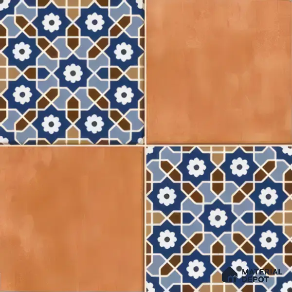Moroccan Floor & Wall Tile TL 05444 Morissa Terracotta Azure 1 ft x 1 ft Ceramic Matte Finish - 7.5 mm | Random Design | Suitable for Bathroom, Kitchen, Balcony | Please Expect a Slight Variation of Pattern