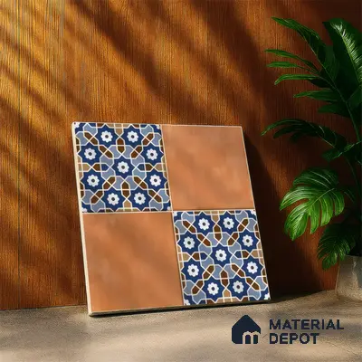 Moroccan Floor & Wall Tile TL 05444 Morissa Terracotta Azure 1 ft x 1 ft Ceramic Matte Finish - 7.5 mm | Random Design | Suitable for Bathroom, Kitchen, Balcony | Please Expect a Slight Variation of Pattern