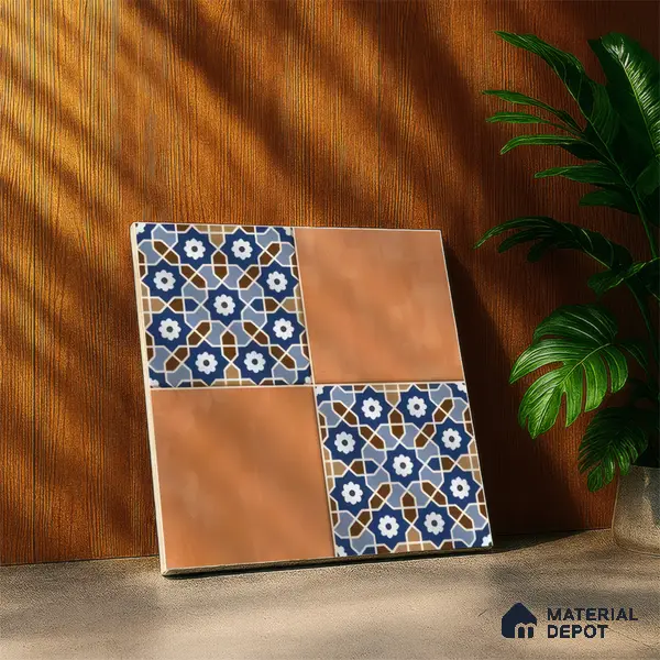 Moroccan Floor & Wall Tile TL 05444 Morissa Terracotta Azure 1 ft x 1 ft Ceramic Matte Finish - 7.5 mm | Random Design | Suitable for Bathroom, Kitchen, Balcony | Please Expect a Slight Variation of Pattern