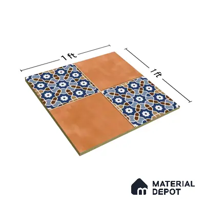 Moroccan Floor & Wall Tile TL 05444 Morissa Terracotta Azure 1 ft x 1 ft Ceramic Matte Finish - 7.5 mm | Random Design | Suitable for Bathroom, Kitchen, Balcony | Please Expect a Slight Variation of Pattern