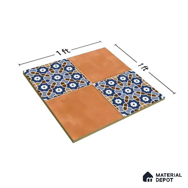 Moroccan Floor & Wall Tile TL 05444 Morissa Terracotta Azure 1 ft x 1 ft Ceramic Matte Finish - 7.5 mm | Random Design | Suitable for Bathroom, Kitchen, Balcony | Please Expect a Slight Variation of Pattern