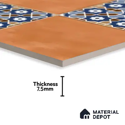 Moroccan Floor & Wall Tile TL 05444 Morissa Terracotta Azure 1 ft x 1 ft Ceramic Matte Finish - 7.5 mm | Random Design | Suitable for Bathroom, Kitchen, Balcony | Please Expect a Slight Variation of Pattern