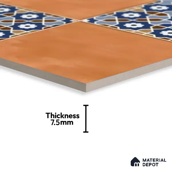 Moroccan Floor & Wall Tile TL 05444 Morissa Terracotta Azure 1 ft x 1 ft Ceramic Matte Finish - 7.5 mm | Random Design | Suitable for Bathroom, Kitchen, Balcony | Please Expect a Slight Variation of Pattern