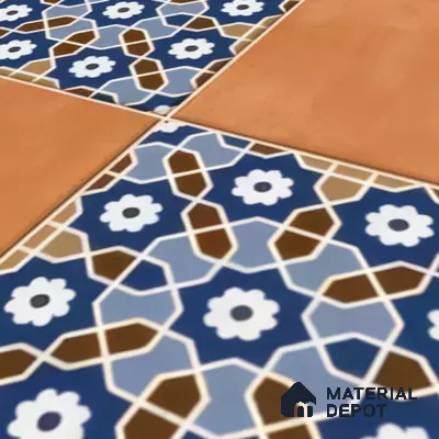 Moroccan Floor & Wall Tile TL 05444 Morissa Terracotta Azure 1 ft x 1 ft Ceramic Matte Finish - 7.5 mm | Random Design | Suitable for Bathroom, Kitchen, Balcony | Please Expect a Slight Variation of Pattern