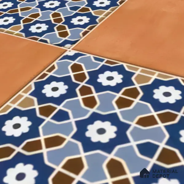 Moroccan Floor & Wall Tile TL 05444 Morissa Terracotta Azure 1 ft x 1 ft Ceramic Matte Finish - 7.5 mm | Random Design | Suitable for Bathroom, Kitchen, Balcony | Please Expect a Slight Variation of Pattern