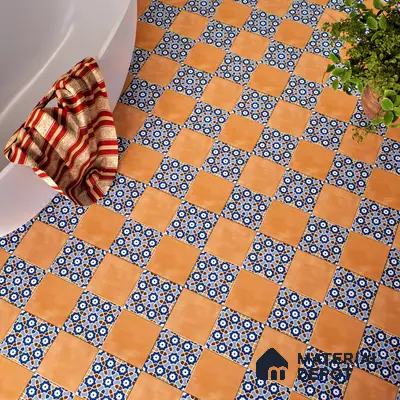 Moroccan Floor & Wall Tile TL 05444 Morissa Terracotta Azure 1 ft x 1 ft Ceramic Matte Finish - 7.5 mm | Random Design | Suitable for Bathroom, Kitchen, Balcony | Please Expect a Slight Variation of Pattern