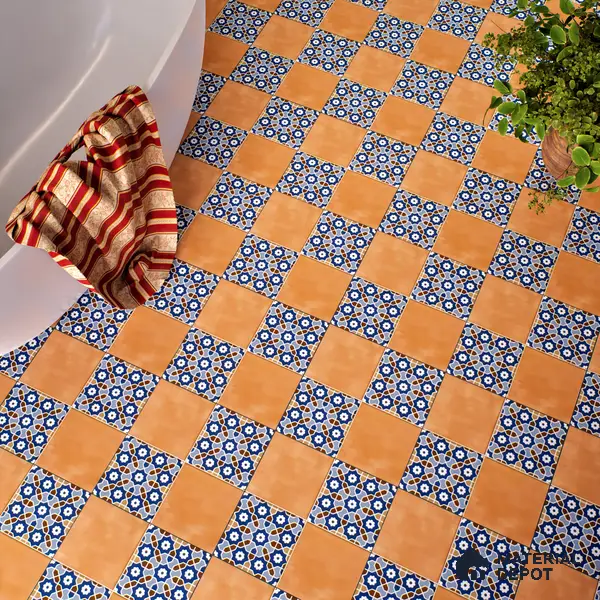 Moroccan Floor & Wall Tile TL 05444 Morissa Terracotta Azure 1 ft x 1 ft Ceramic Matte Finish - 7.5 mm | Random Design | Suitable for Bathroom, Kitchen, Balcony | Please Expect a Slight Variation of Pattern