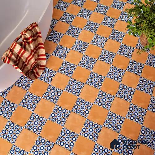Moroccan Floor & Wall Tile TL 05444 Morissa Terracotta Azure 1 ft x 1 ft Ceramic Matte Finish - 7.5 mm | Random Design | Suitable for Bathroom, Kitchen, Balcony | Please Expect a Slight Variation of Pattern