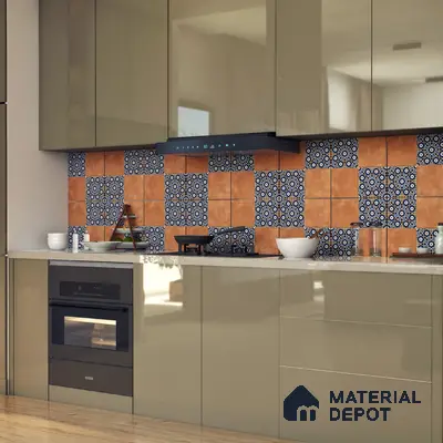 Moroccan Floor & Wall Tile TL 05444 Morissa Terracotta Azure 1 ft x 1 ft Ceramic Matte Finish - 7.5 mm | Random Design | Suitable for Bathroom, Kitchen, Balcony | Please Expect a Slight Variation of Pattern