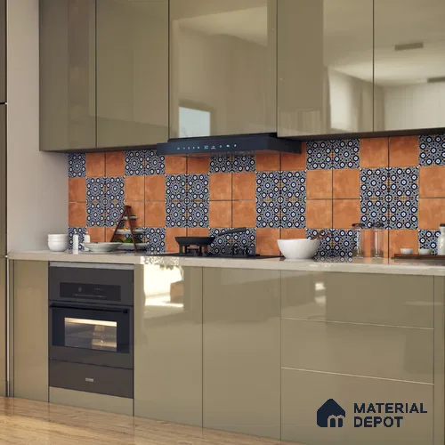 Moroccan Floor & Wall Tile TL 05444 Morissa Terracotta Azure 1 ft x 1 ft Ceramic Matte Finish - 7.5 mm | Random Design | Suitable for Bathroom, Kitchen, Balcony | Please Expect a Slight Variation of Pattern