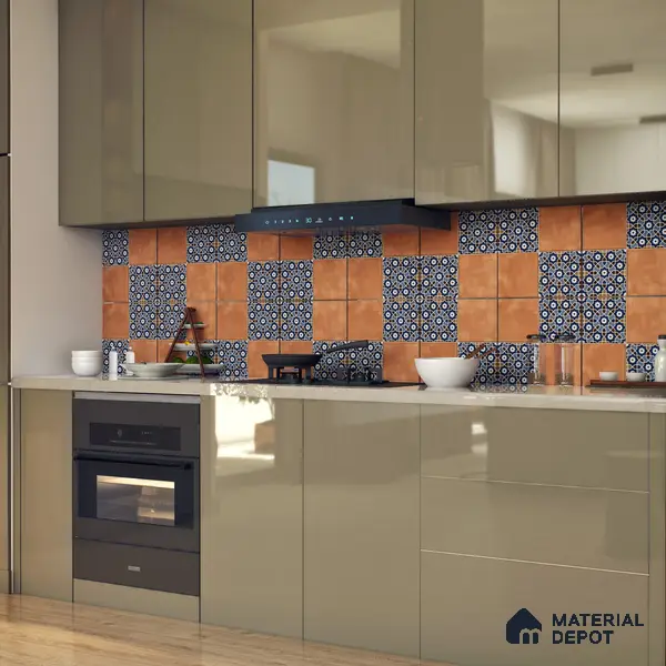 Moroccan Floor & Wall Tile TL 05444 Morissa Terracotta Azure 1 ft x 1 ft Ceramic Matte Finish - 7.5 mm | Random Design | Suitable for Bathroom, Kitchen, Balcony | Please Expect a Slight Variation of Pattern