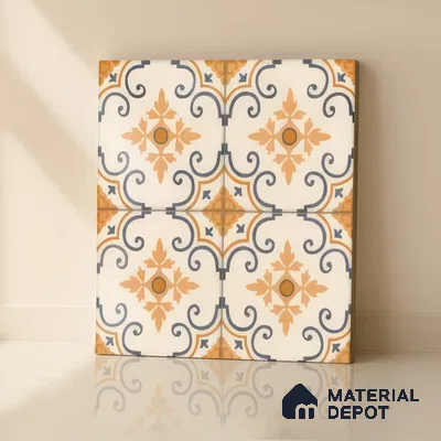 Moroccan Floor & Wall Tile TL 05445 Morissa Terracotta Floral 1 ft x 1 ft Ceramic Matte Finish - 7.5 mm | Suitable for Bathroom, Kitchen, Balcony | Please Expect a Slight Variation of Pattern