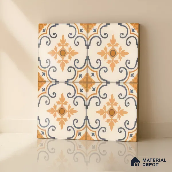 Moroccan Floor & Wall Tile TL 05445 Morissa Terracotta Floral 1 ft x 1 ft Ceramic Matte Finish - 7.5 mm | Suitable for Bathroom, Kitchen, Balcony | Please Expect a Slight Variation of Pattern