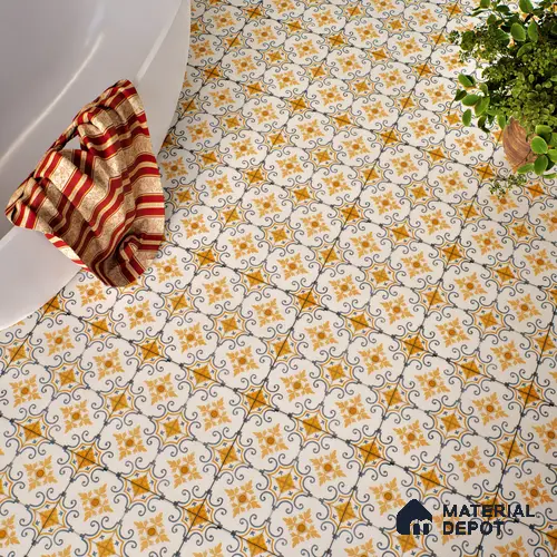 Moroccan Floor & Wall Tile TL 05445 Morissa Terracotta Floral 1 ft x 1 ft Ceramic Matte Finish - 7.5 mm | Suitable for Bathroom, Kitchen, Balcony | Please Expect a Slight Variation of Pattern