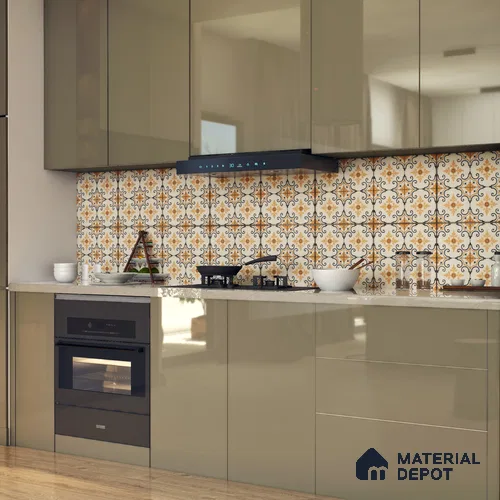Moroccan Floor & Wall Tile TL 05445 Morissa Terracotta Floral 1 ft x 1 ft Ceramic Matte Finish - 7.5 mm | Suitable for Bathroom, Kitchen, Balcony | Please Expect a Slight Variation of Pattern