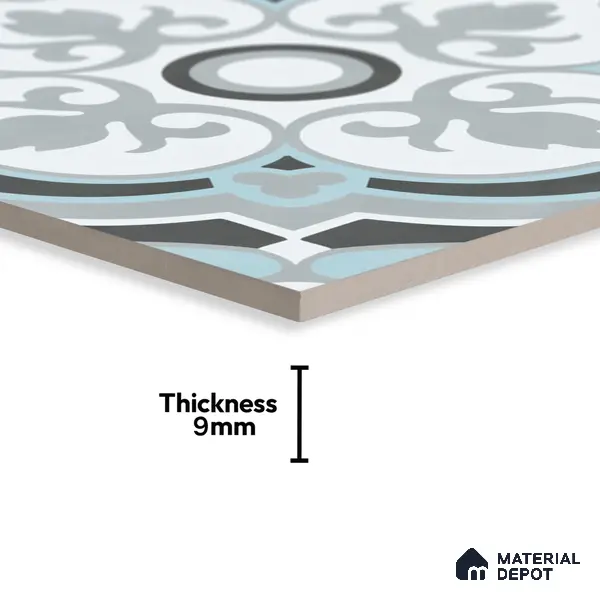 Multifired Moroccan Floor & Wall Tile TL 05715 Zellige Elegant Aqua 1 ft x 1 ft Vitrified Matte Finish - 9 mm | Suitable for Bathroom, Kitchen & Backsplash
