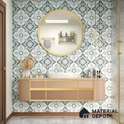 Multifired Moroccan Floor & Wall Tile TL 05715 Zellige Elegant Aqua 1 ft x 1 ft Vitrified Matte Finish - 9 mm | Suitable for Bathroom, Kitchen & Backsplash