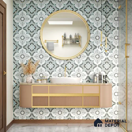 Multifired Moroccan Floor & Wall Tile TL 05715 Zellige Elegant Aqua 1 ft x 1 ft Vitrified Matte Finish - 9 mm | Suitable for Bathroom, Kitchen & Backsplash