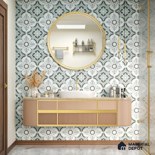 Multifired Moroccan Floor & Wall Tile TL 05715 Zellige Elegant Aqua 1 ft x 1 ft Vitrified Matte Finish - 9 mm | Suitable for Bathroom, Kitchen & Backsplash