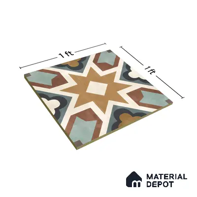 Multifired Moroccan Floor & Wall Tile TL 05685 Zellige Rodin Emerald 1 ft x 1 ft Vitrified Matte Finish - 9 mm | Suitable for Bathroom, Kitchen & Backsplash