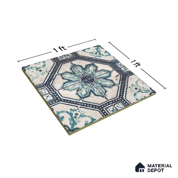 Multifired Moroccan Floor & Wall Tile TL 05659 Zellige Silver Fresco 1 ft x 1 ft Vitrified Matte Finish - 9 mm | Suitable for Bathroom, Kitchen & Backsplash