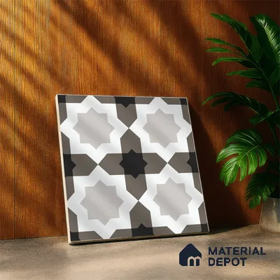 Multifired Moroccan Floor & Wall Tile TL 05697 Zellige Star Taupe 1 ft x 1 ft Vitrified Matte Finish - 9 mm | Suitable for Bathroom, Kitchen & Backsplash