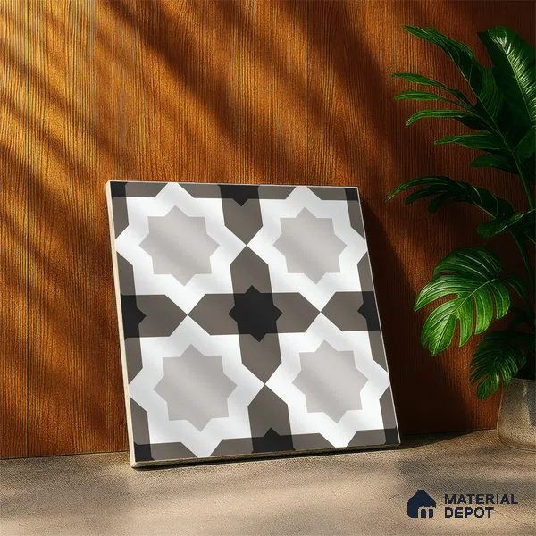 Multifired Moroccan Floor & Wall Tile TL 05697 Zellige Star Taupe 1 ft x 1 ft Vitrified Matte Finish - 9 mm | Suitable for Bathroom, Kitchen & Backsplash