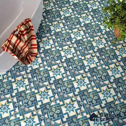 Multifired Moroccan Floor & Wall Tile TL 05660 Zellige Teal Blossom 1 ft x 1 ft Vitrified Matte Finish - 9 mm | Suitable for Bathroom, Kitchen & Backsplash