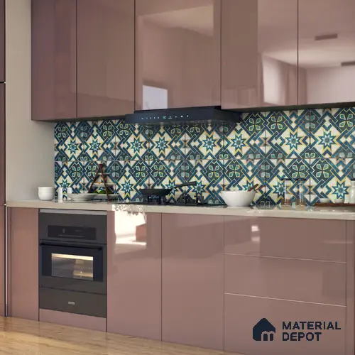 Multifired Moroccan Floor & Wall Tile TL 05660 Zellige Teal Blossom 1 ft x 1 ft Vitrified Matte Finish - 9 mm | Suitable for Bathroom, Kitchen & Backsplash