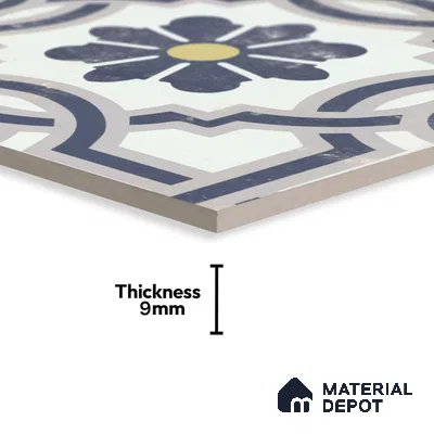 Multifired Moroccan Floor & Wall Tile TL 05719 Zellige Wave Blossom 1 ft x 1 ft Vitrified Matte Finish - 9 mm | Suitable for Bathroom, Kitchen & Backsplash
