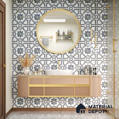 Multifired Moroccan Floor & Wall Tile TL 05719 Zellige Wave Blossom 1 ft x 1 ft Vitrified Matte Finish - 9 mm | Suitable for Bathroom, Kitchen & Backsplash