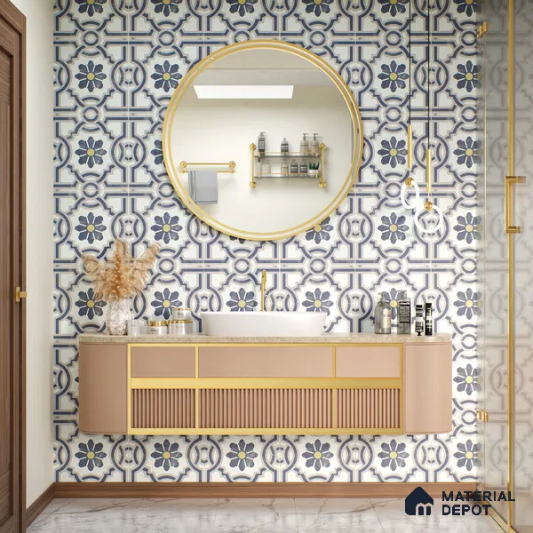 Multifired Moroccan Floor & Wall Tile TL 05719 Zellige Wave Blossom 1 ft x 1 ft Vitrified Matte Finish - 9 mm | Suitable for Bathroom, Kitchen & Backsplash