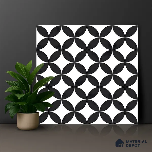 Moroccan Floor & Wall Tile TL 04671 B Monochrome 2 ft x 2 ft -  Porcelain Matte Finish 8 mm | Suitable for Kitchen, Bathroom, Dining Area | Please Expect a Slight Variation of Pattern
