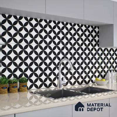 Moroccan Floor & Wall Tile TL 04671 B Monochrome 2 ft x 2 ft -  Porcelain Matte Finish 8 mm | Suitable for Kitchen, Bathroom, Dining Area | Please Expect a Slight Variation of Pattern