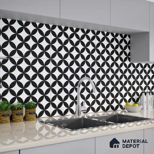 Moroccan Floor & Wall Tile TL 04671 B Monochrome 2 ft x 2 ft -  Porcelain Matte Finish 8 mm | Suitable for Kitchen, Bathroom, Foyer | Please Expect a Slight Variation of Pattern