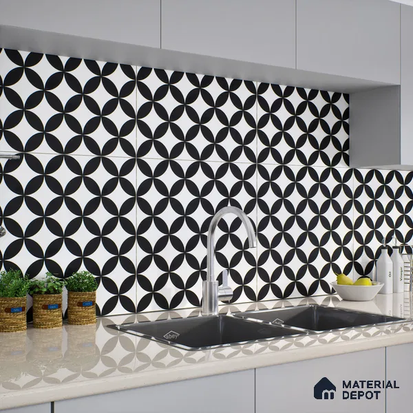 Moroccan Floor & Wall Tile TL 04671 B Monochrome 2 ft x 2 ft -  Porcelain Matte Finish 8 mm | Suitable for Kitchen, Bathroom, Dining Area | Please Expect a Slight Variation of Pattern