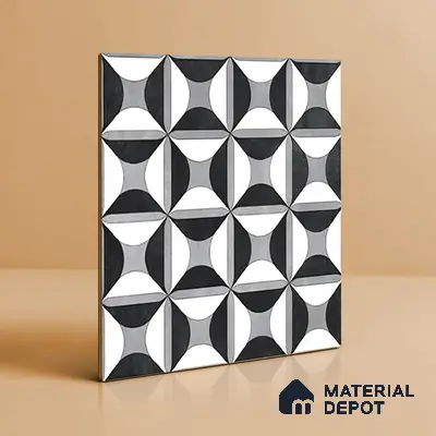 Black Moroccan Floor & Wall Tile TL 06852 Lustra Monocrome Noir & Light 2 ft x 2 ft Vitrified Carving Matte Finish - 9 mm | Suitable for Kitchen, Bathroom, Dining Area | Please Expect a Slight Variation of Pattern