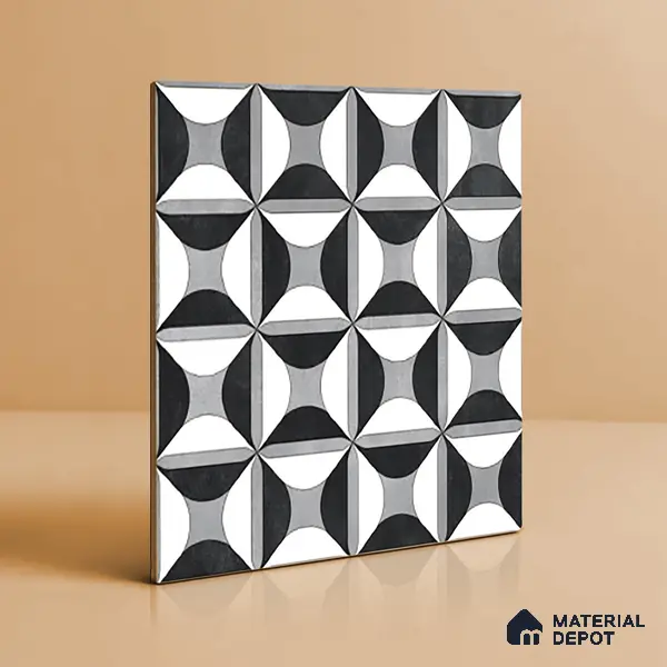 Black Moroccan Floor & Wall Tile TL 06852 Lustra Monocrome Noir & Light 2 ft x 2 ft Vitrified Carving Matte Finish - 9 mm | Suitable for Kitchen, Bathroom, Dining Area | Please Expect a Slight Variation of Pattern