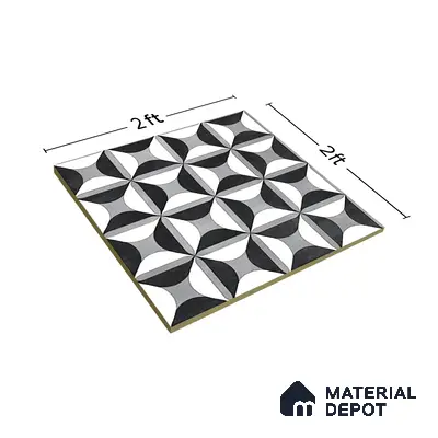 Black Moroccan Floor & Wall Tile TL 06852 Lustra Monocrome Noir & Light 2 ft x 2 ft Vitrified Carving Matte Finish - 9 mm | Suitable for Kitchen, Bathroom, Dining Area | Please Expect a Slight Variation of Pattern