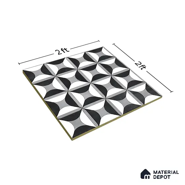 Black Moroccan Floor & Wall Tile TL 06852 Lustra Monocrome Noir & Light 2 ft x 2 ft Vitrified Carving Matte Finish - 9 mm | Suitable for Kitchen, Bathroom, Dining Area | Please Expect a Slight Variation of Pattern