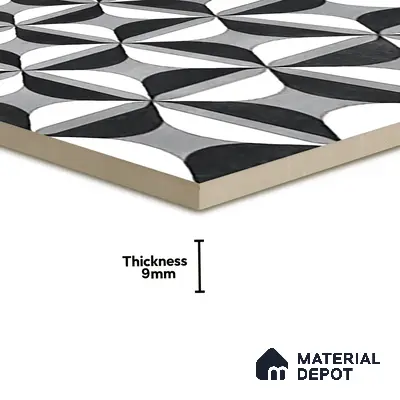 Black Moroccan Floor & Wall Tile TL 06852 Lustra Monocrome Noir & Light 2 ft x 2 ft Vitrified Carving Matte Finish - 9 mm | Suitable for Kitchen, Bathroom, Dining Area | Please Expect a Slight Variation of Pattern