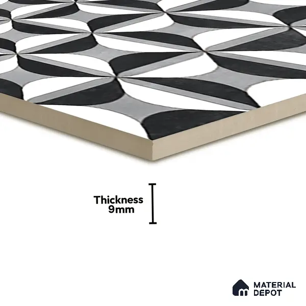 Black Moroccan Floor & Wall Tile TL 06852 Lustra Monocrome Noir & Light 2 ft x 2 ft Vitrified Carving Matte Finish - 9 mm | Suitable for Kitchen, Bathroom, Dining Area | Please Expect a Slight Variation of Pattern