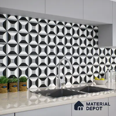 Black Moroccan Floor & Wall Tile TL 06852 Lustra Monocrome Noir & Light 2 ft x 2 ft Vitrified Carving Matte Finish - 9 mm | Suitable for Kitchen, Bathroom, Dining Area | Please Expect a Slight Variation of Pattern