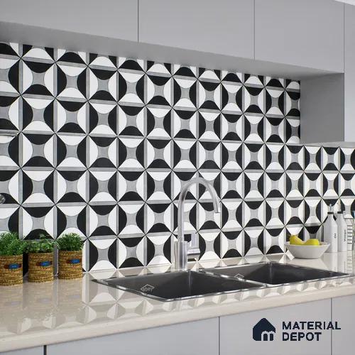 Moroccan Floor & Wall Tile TL 06852 Lustra Monocrome Noir & Light 2 ft x 2 ft Vitrified Carving Matte Finish - 9 mm | Suitable For Kitchen, Bathroom, Dining Area | Please Expect a Slight Variation of Pattern