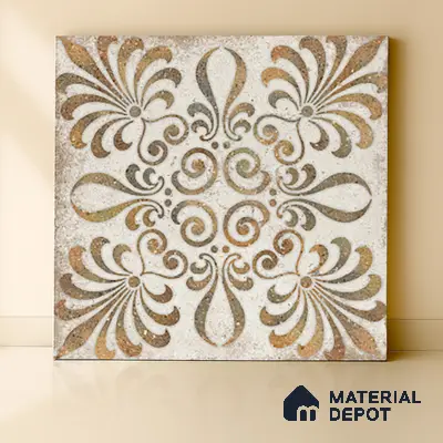 Gold Moroccan Floor & Wall Tile TL 06853 Lustra Pinewood Essence 2 ft x 2 ft Vitrified Carving Matte Finish - 9 mm | Suitable for Kitchen, Bathroom, Dining Area | Please Expect a Slight Variation of Pattern