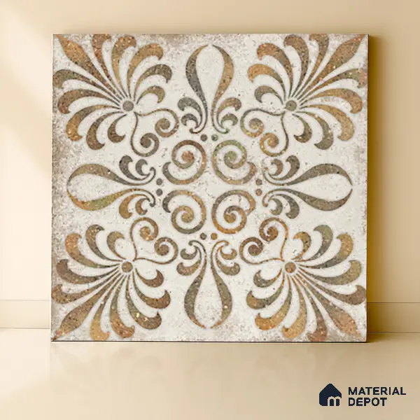 Gold Moroccan Floor & Wall Tile TL 06853 Lustra Pinewood Essence 2 ft x 2 ft Vitrified Carving Matte Finish - 9 mm | Suitable for Kitchen, Bathroom, Dining Area | Please Expect a Slight Variation of Pattern
